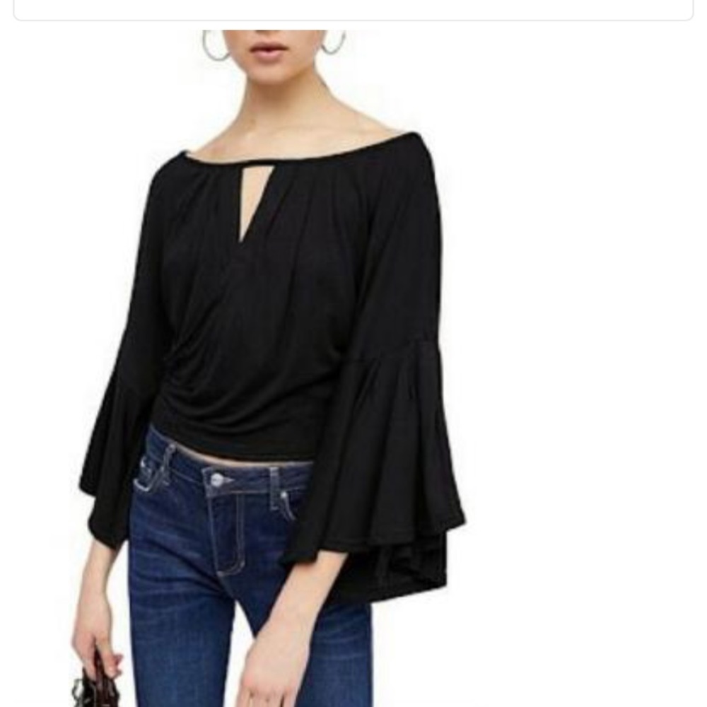Free people last time draped bell sleeve top black